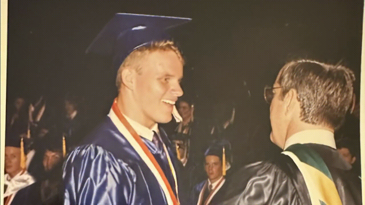 Ben celebrating graduation (animated)